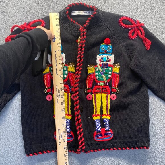 Vtg 1993 Michael Simon Nutcracker Cardigan Sweater Hand Beaded Intricate Sz 1 - Picture 5 of 15